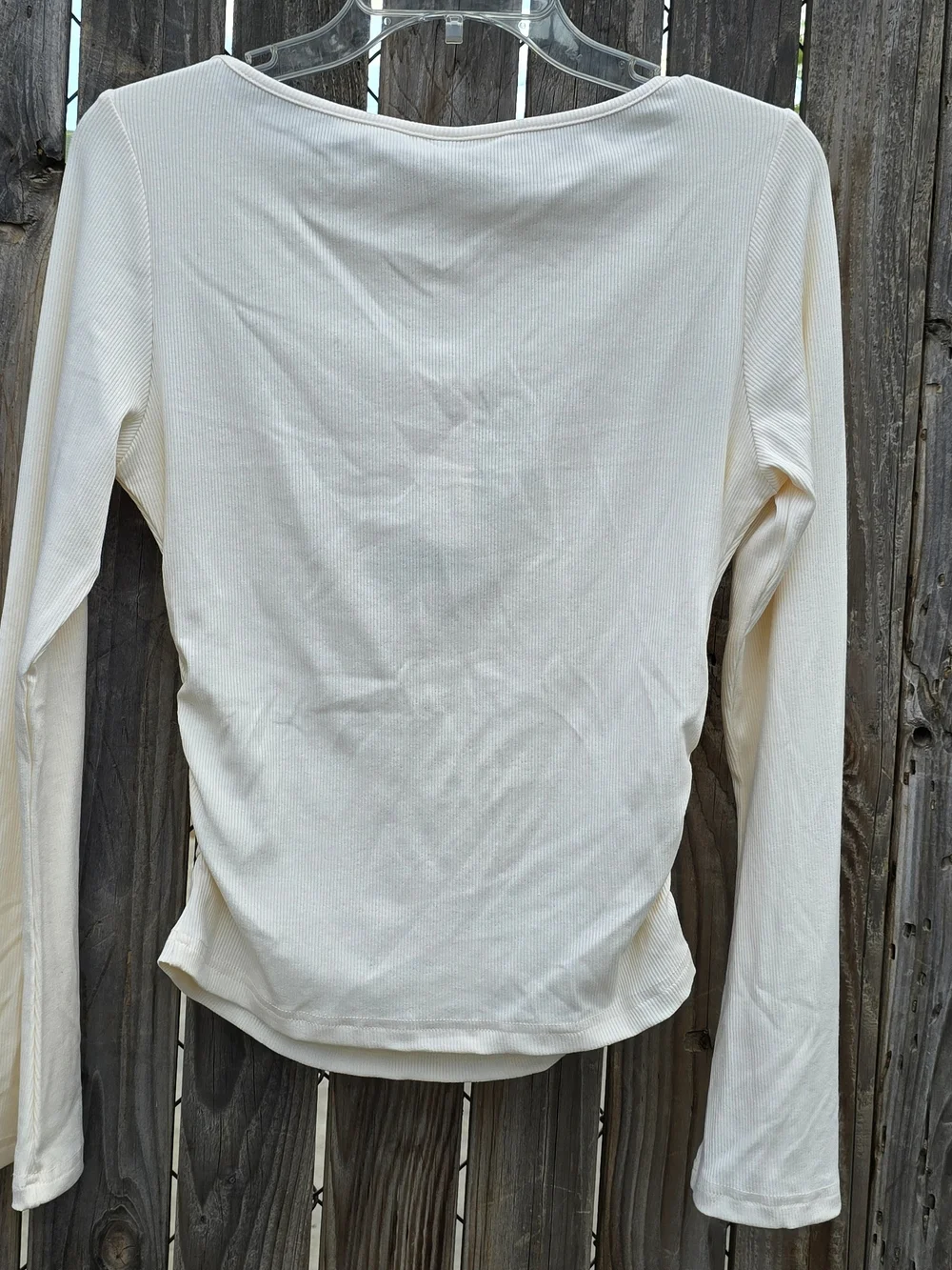 PrettyGarden LongSleeve Top Women's Long-Sleeve Ribbed Side Tie Top Cream Sz M - Picture 5 of 6